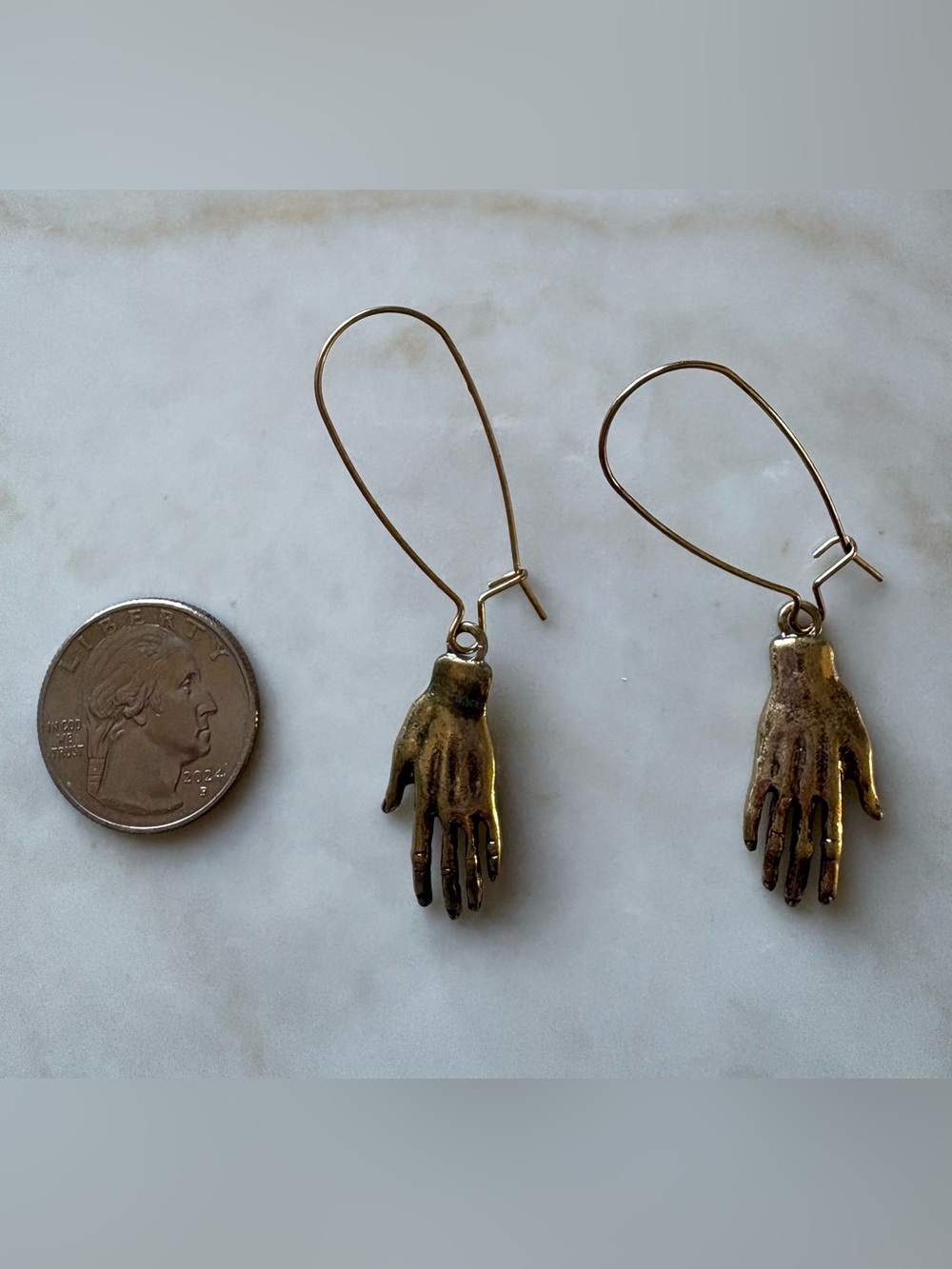 Vintage inspired Hand Charm Drop Earrings - Women Jewelry - Picture 2 of 2